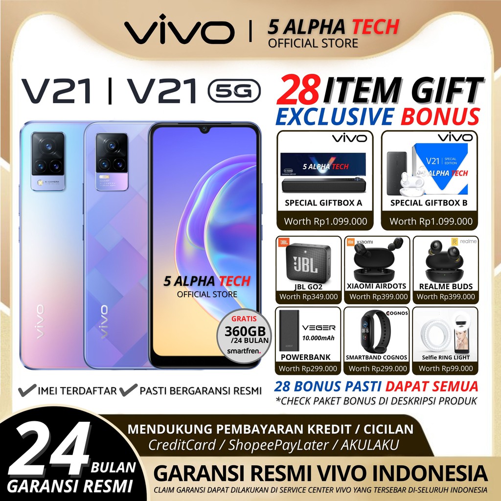 VIVO V21 5G | V21 4G 8/128GB 8/256GB (+3GB EXTENDED RAM) GARANSI RESMI VIVO INDONESIA