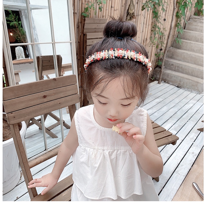 Bando Korea Anak Perempuan Aksen Anyaman Kain Mutiara Pearl Bandana Wanita Aksesoris Lucu AK245