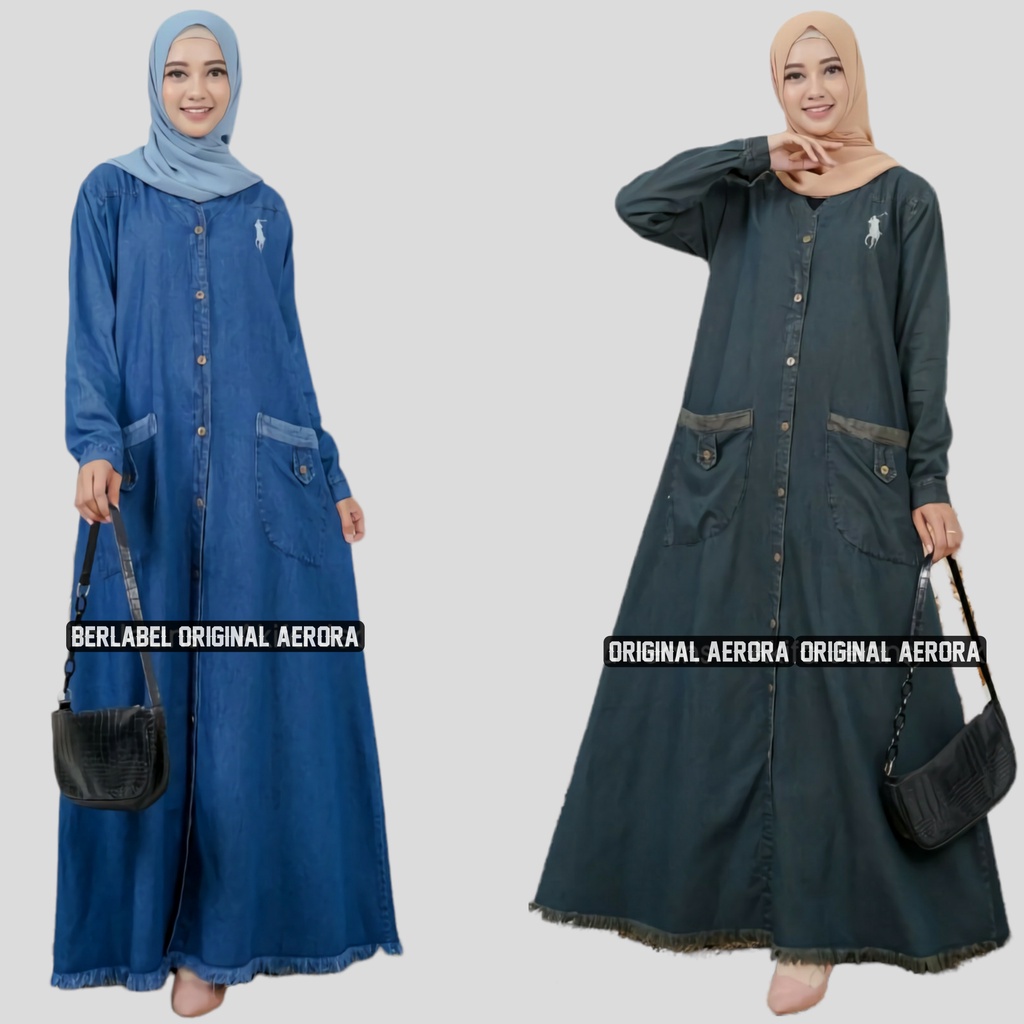 Baju Gamis Dress Jeans Jins Denim Wanita Terbaru 2023 Muslim Kondangan Busui Kekinian Bordir Polo Asli Premium Kancing Aktif Ld 110 P 138 Raira Maxy Allsize