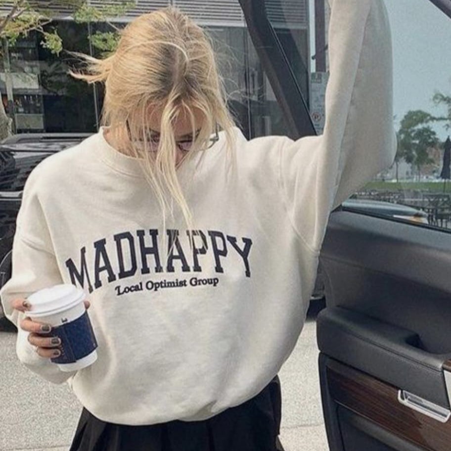 Sweater MadHappy - Crewneck Wanita Dan Pria - Allsize - Bahan Fleece tebal dan lembut