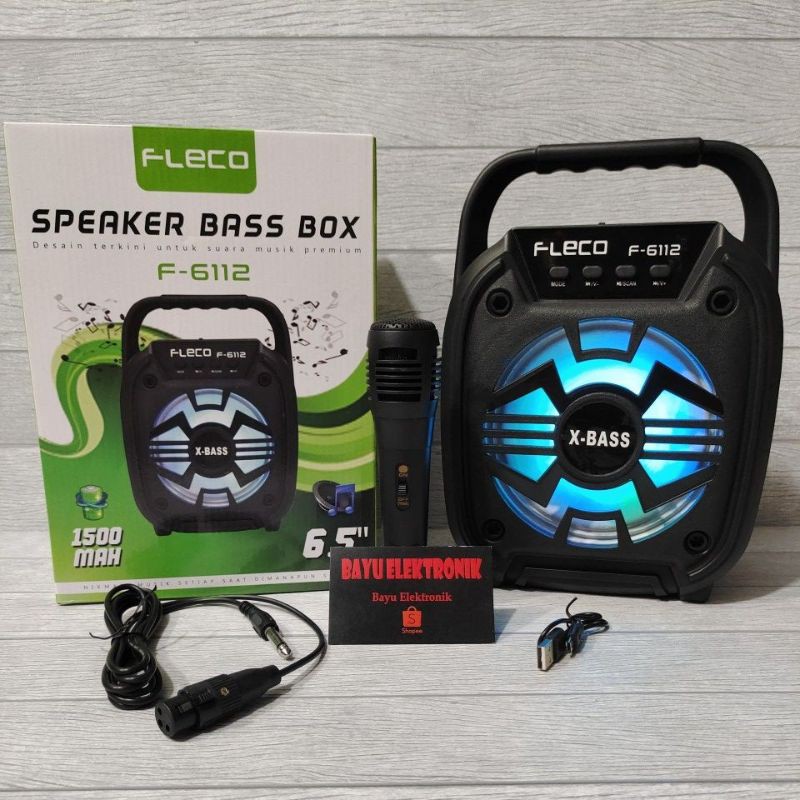 Speaker Bluetooth Karaoke Fleco F-6111/F-6112 6,5 Inchi Gratis Microphone Super Bass/Salon Aktif