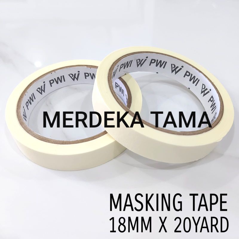 

Solasi Kertas Perekat Selotip Isolasi Masking Tape Krem PWI 18mm x 20yard