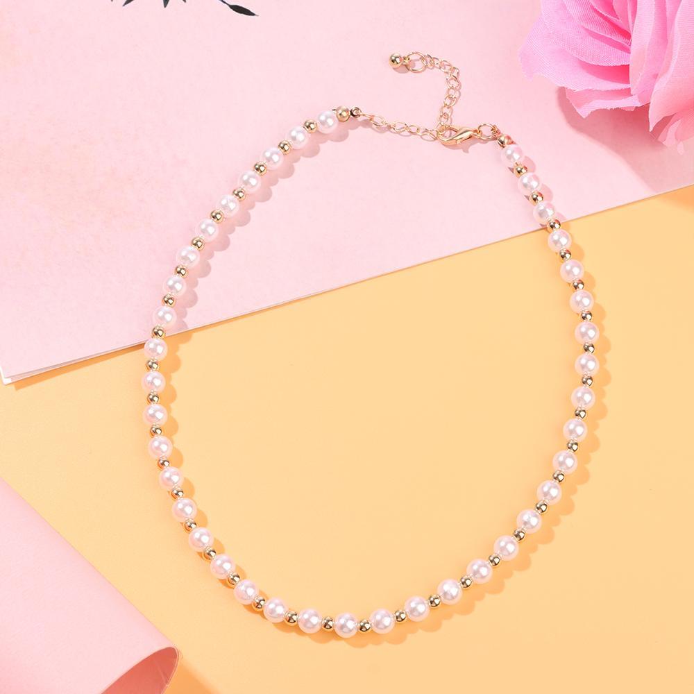 Preva Beads Kalung Untuk Gadis Wanita Goth Golden Pearl Choker