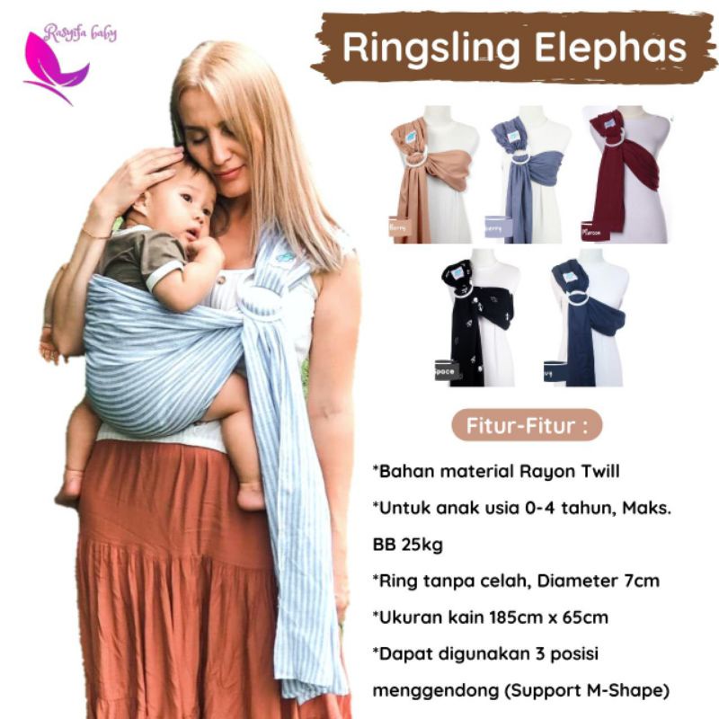 Ringsling Elephas Gendongan Bayi anak Sling Samping merk Elephas adem nyaman