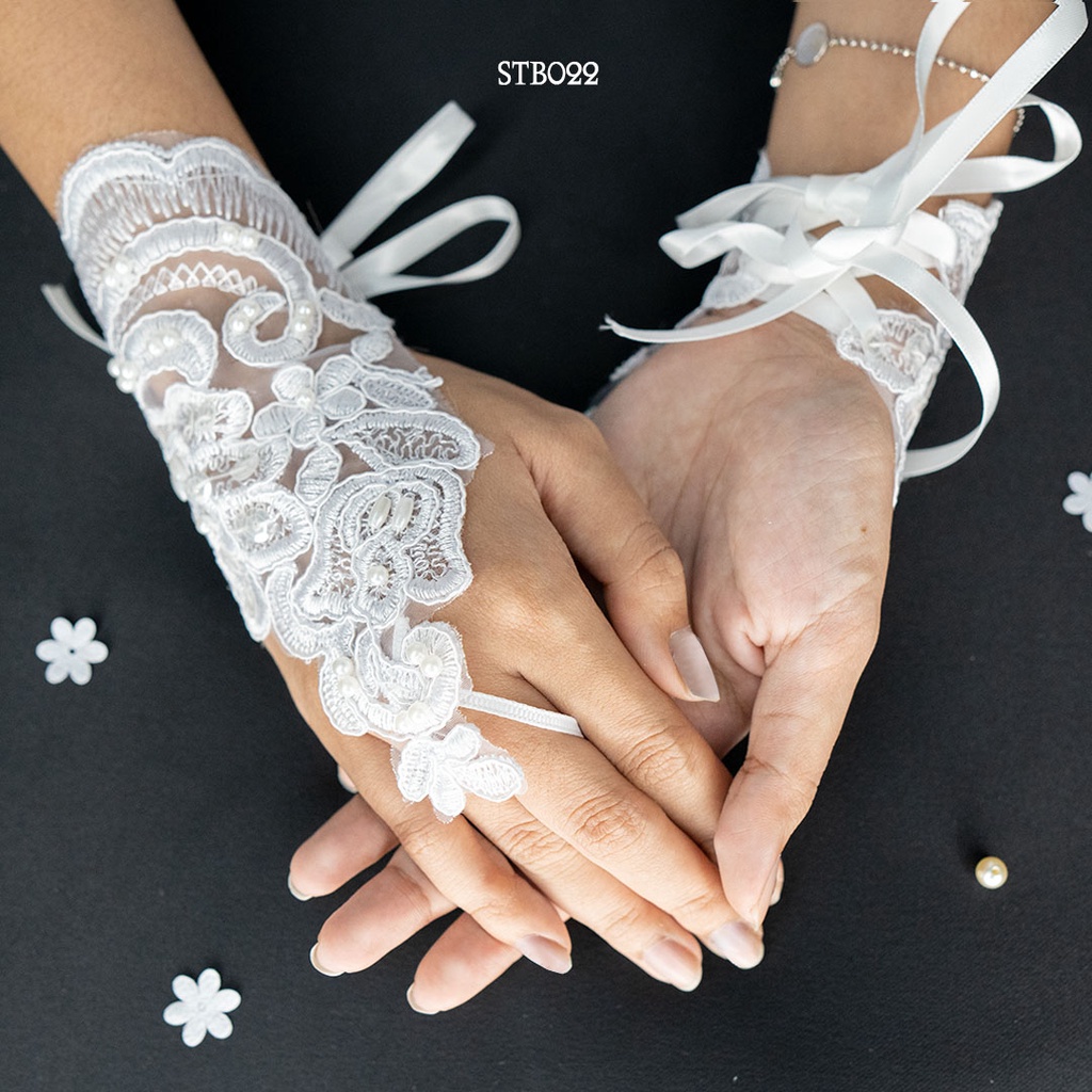 [BISA COD] ASESORIS PENGANTIN WEDDING BRIDAL GLOVES SARUNG TANGAN PUTIH STB022