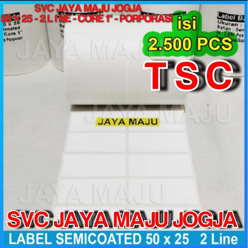 

[ TSC ] 50 X 25 - 2 LINE SEMICOATED - FACE IN - ISI 2.500 PCS || CORE 1" || LABEL BARCODE THERMAL TRANSFER PAKAI RIBBON - ACCESSORIES BUTIK DISTRO FASHION SPAREPART MOTOR MOBIL || 50X25 - TTP244PRO TTP244 PRO TTP 244 PRO TTP542 TTP 542