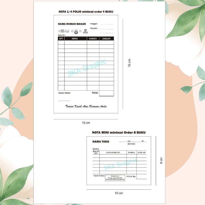 CUSTOM NOTA  MAKANAN dan NOTA BON TINTA HITAM
