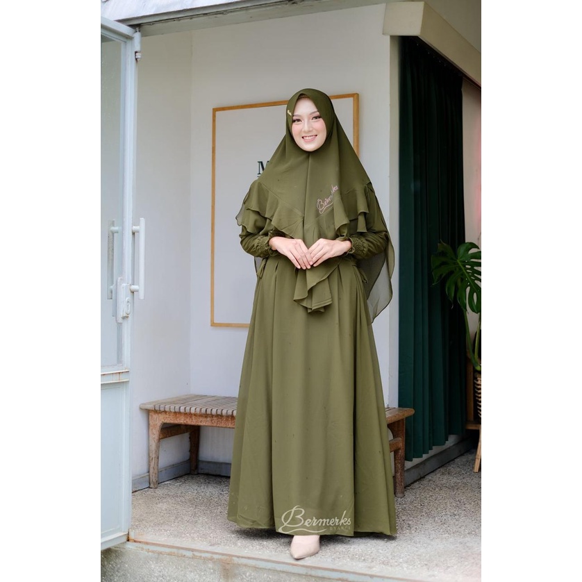 GAMIS FATIMAH BERMERKS SYARI CERUTY BABYDOLL SET KHIMAR  CLODIA SET SYARI SYAFANA NAHLA baju muslim modis modern khimar antem hitam putih