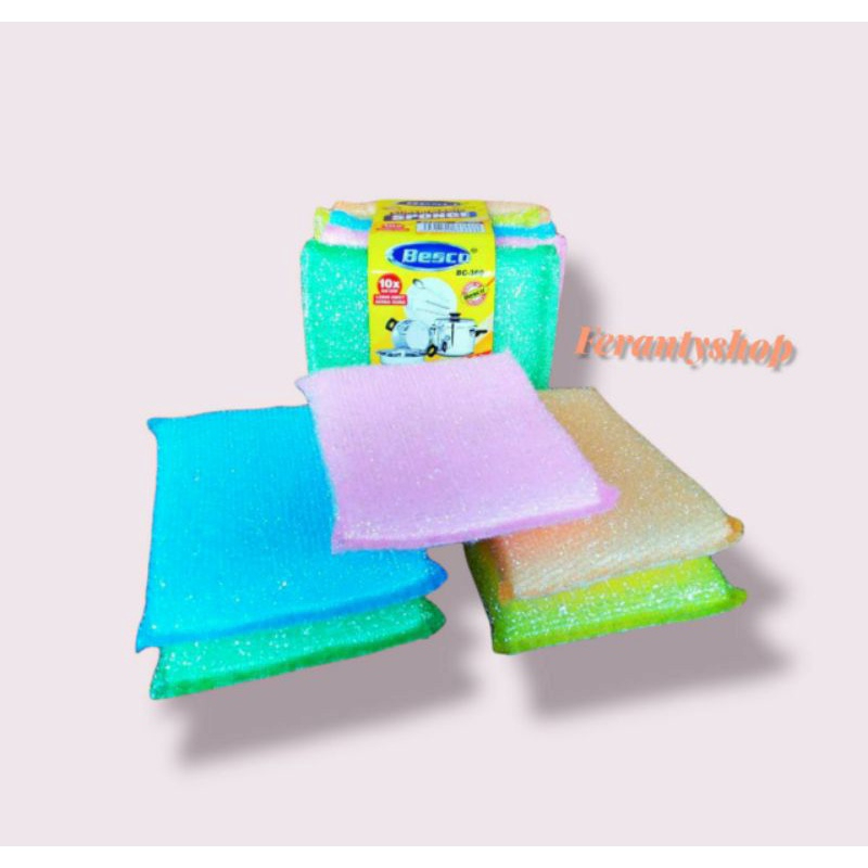 Spon Tapas Bantal / Sponge / Spons Cuci Piring Dapur (isi 5 pcs) - Warna-Warni