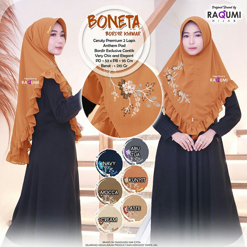 Hijab Khimar Instant Boneta Bordir Original Raqumi / Style Hijab Terbaru / OOTD Hijab