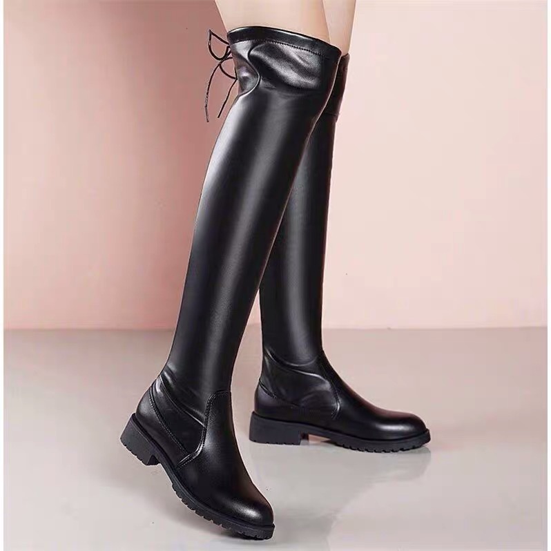 Sepatu Boots overknee kulit sintetis musim dingin  Boots selutut hangat wanita