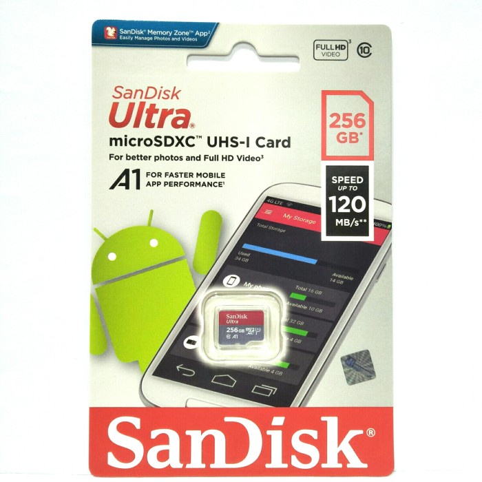 SD CARD SANDISK ULTRA MICROSDXC UHS-I 256GB SPEED 120 MB/S - LIMITED LIFETIME WARRANTY ORIGINAL