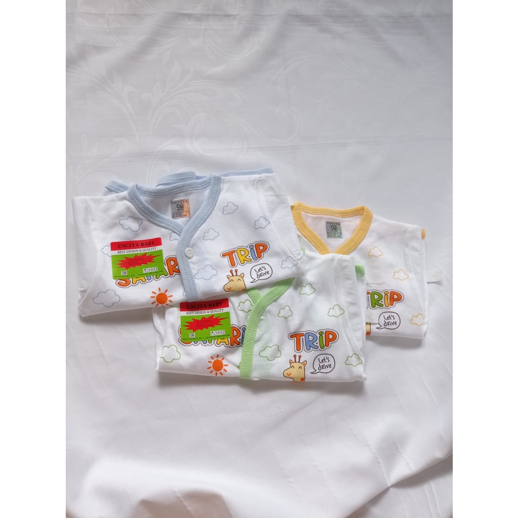 USCITA BABY | ATASAN PIYAMA ISI 3 PCS LENGAN PENDEK PAJAMA ANAK KATUN TEBAL UKURAN S SAFARI TRIP