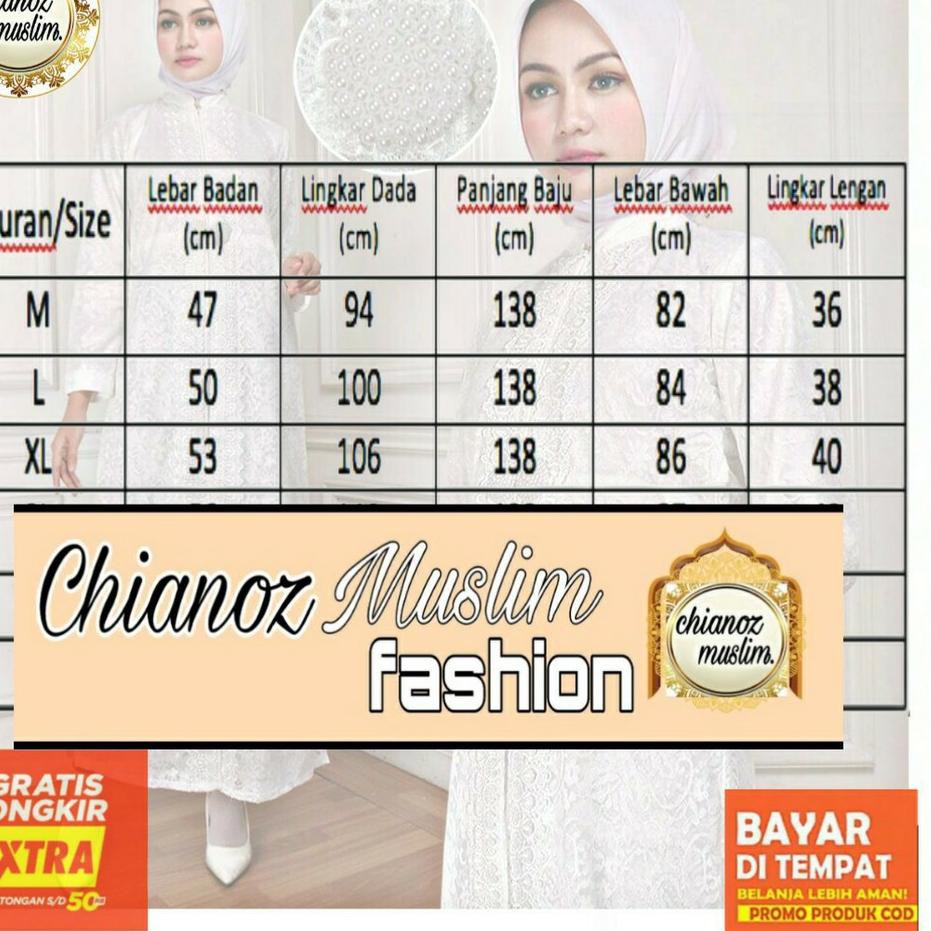 CHIANOZ Gamis Syari Putih Jumbo / Busana Muslim / Syari Lebaran Haji Umroh Manasik Pesta Mewah #1178