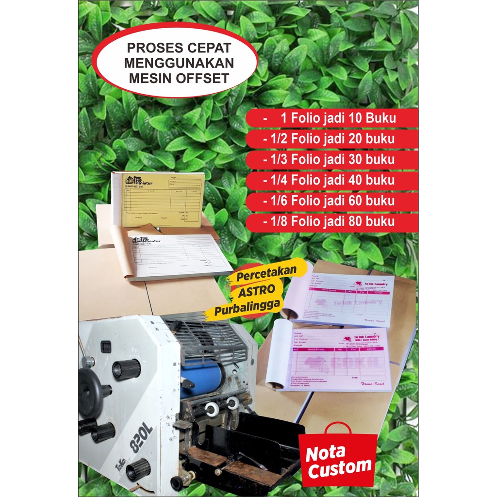 

Cetak NOTA CUSTOM 2/3 PLY 1/2F 1/3F 1/4F NCR Murah (Tanpa Nomeran & Tanpa Porporasi )