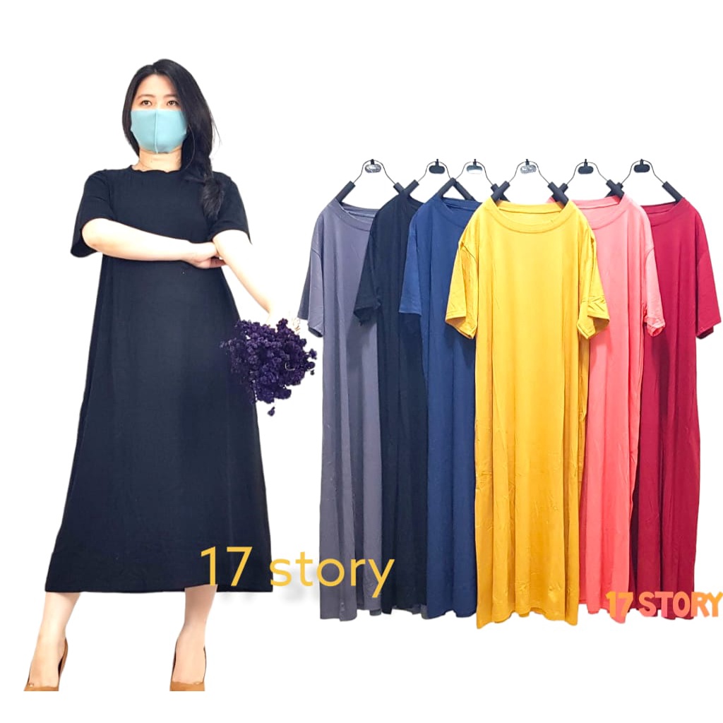 Daster Polos Panjang Premium Lengan Pendek Basic Kekinian Bahan Kaos Rayon Adem Dan Lembut