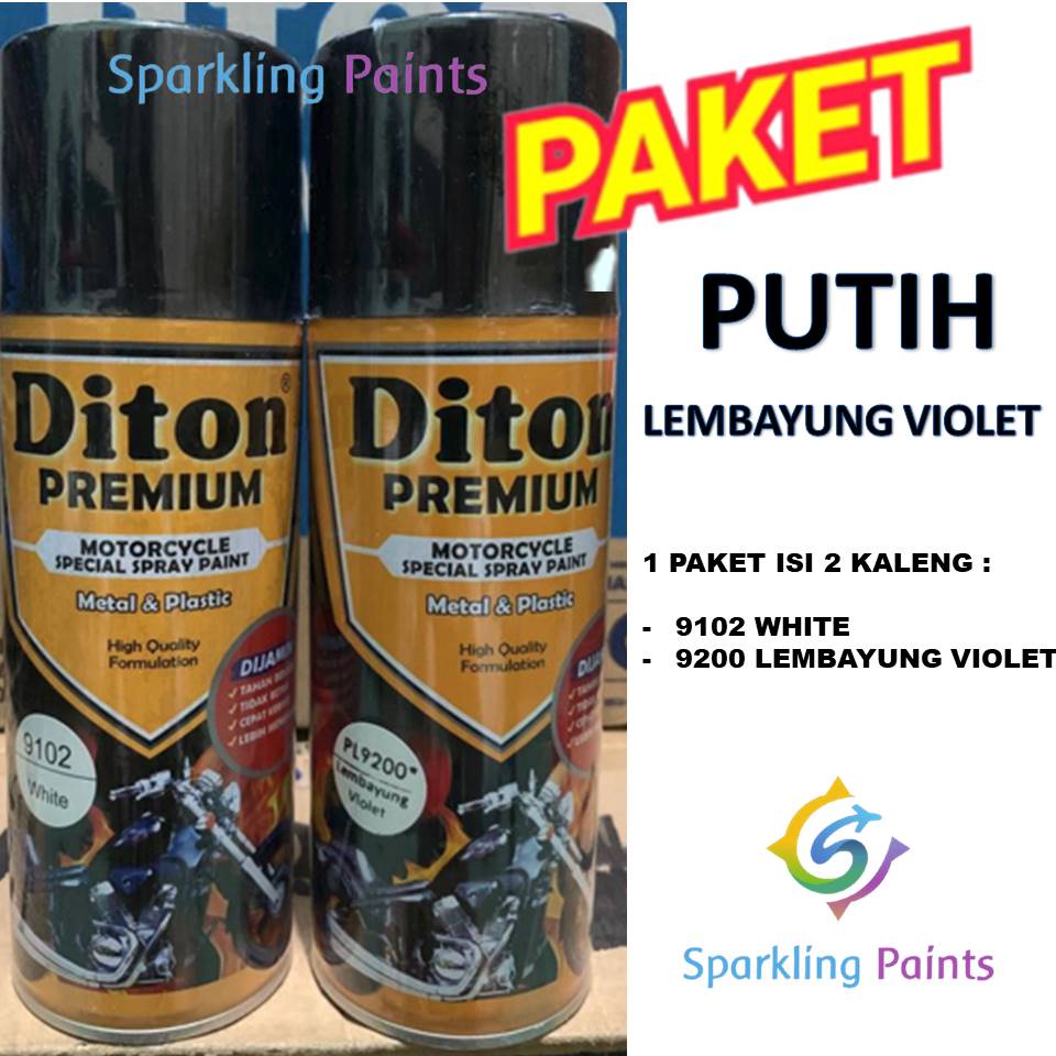 Paket Hemat Diton Premium Lembayung Violet 9200 + White 9102 / Cat Ungu Putih 400ml Pilok Pylox Pilox