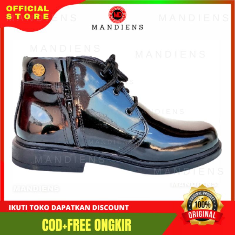 MANDIENS PDH R.04 - Sepatu Kulit Kilap Sintesis PDH TNI POLRI Murah Original Tali Resleting