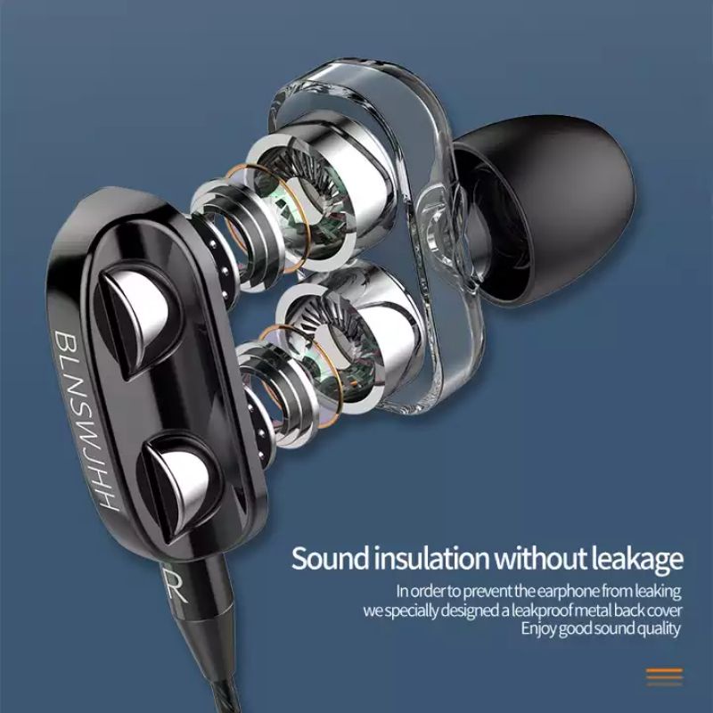 4 core Handsfree Headset Earphone 4D Bass + Mic dan Kontrol Volume 4 core Speaker jack 3,5 MM