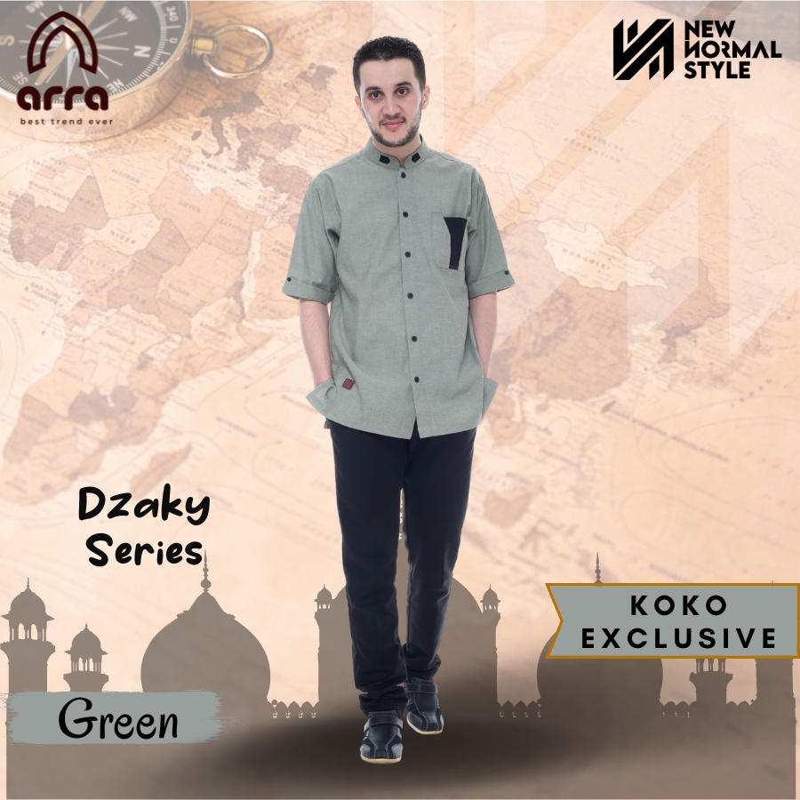 Dzaky Series Baju Pakaian Kemeja Kemko Koko Kokoh Muslim Kurta Pakistan Pria Laki Cowok Dewasa Lengan Pendek Dewasa Premium Terbaru 2022