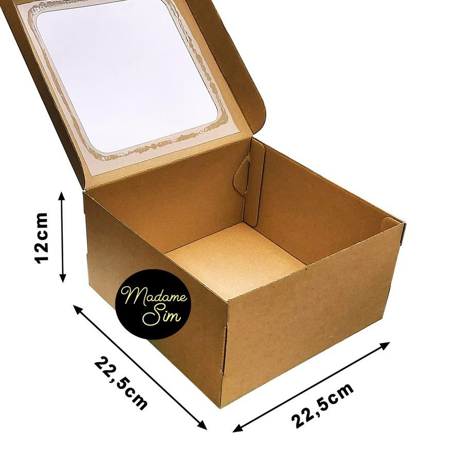 

◊ KOTAK KUE - CAKE BOX 22 x 22 x 12 CM - COKLAT + JENDELA (ISI 10 PCS) ◄