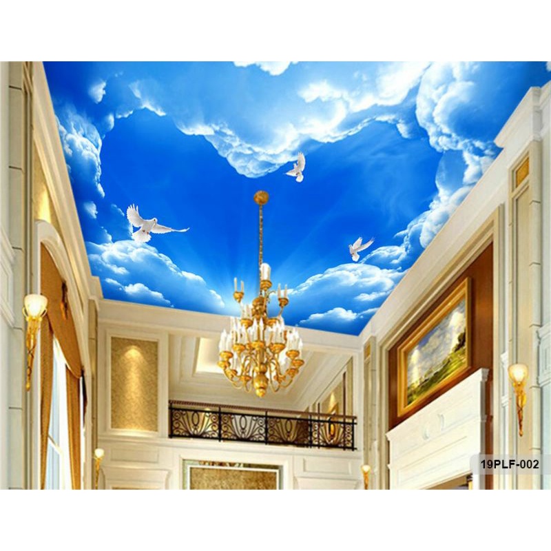 Wallpaper 3D Custom Plafon Awan Biru Merpati Putih (19PLF-002)