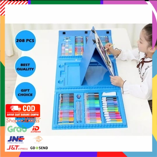 

✨ BISA COD ✨ Mainan Melukis gambar anak set besar lengkap spidol+pensil+papan isi 2 - Biru