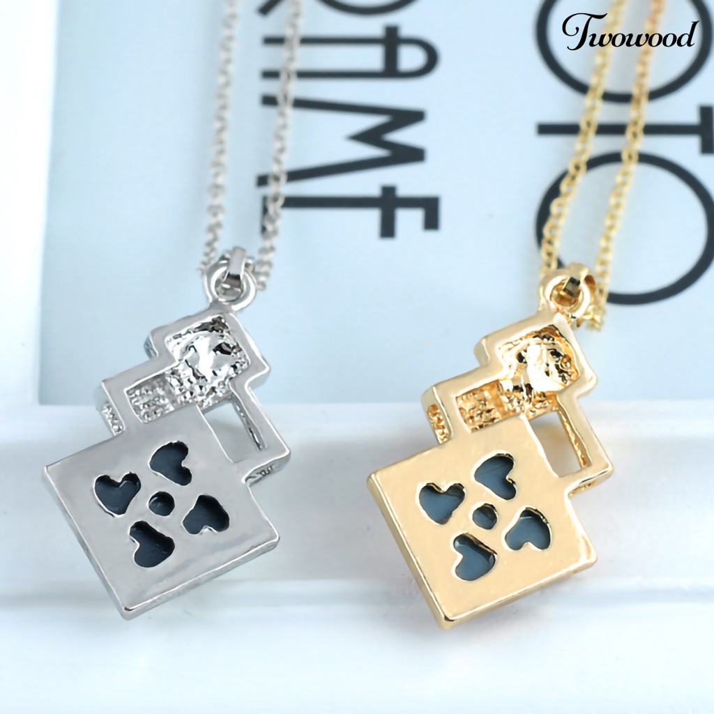 Twowood 2Pcs/Set Geometric Pendant Necklace Earrings Set Faux Crystal Alloy Shiny Bridal Stud Earrings Necklace Set Jewelry Accessory