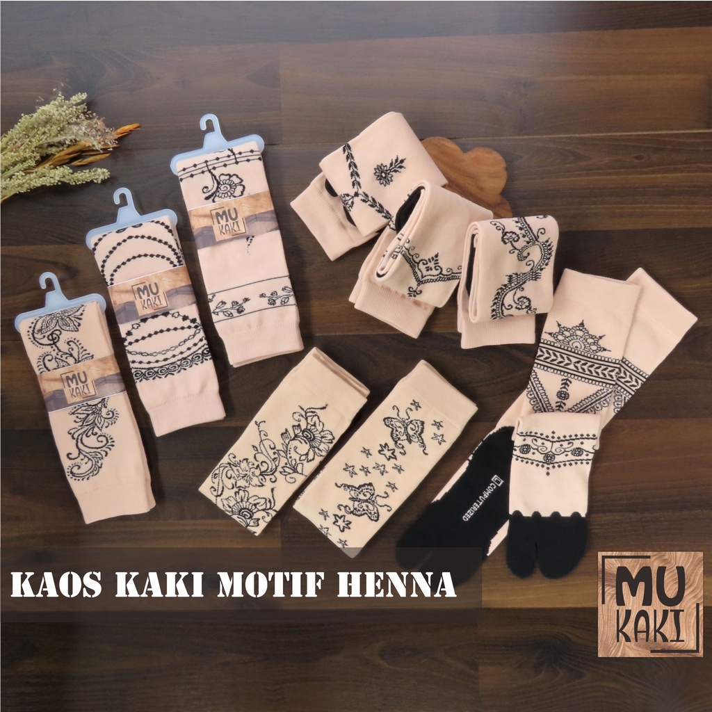 Kaos Kaki Jempol Motif Henna Cream Nylon Premium Mukaki