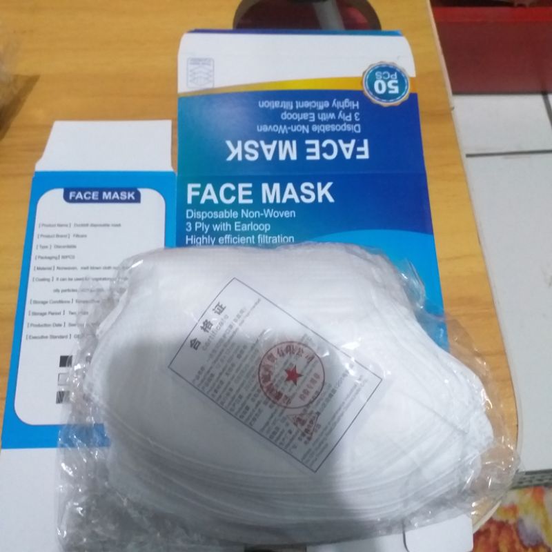 Masker Duckbill FACEMASK 3ply earloop, Hrg 1box isi 50pcs