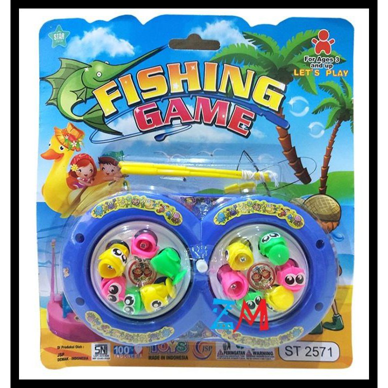 FISHING GAME KIDS - Mainan Memancing Magnet Anak Dua Kolam Bulat Dengan 1 Tuas Ditengah chn pancingan ikan pancing magnet 2 kolam