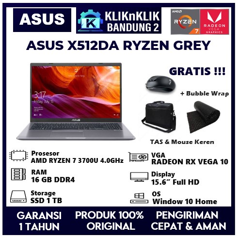 LAPTOP ASUS X512DA AMD RYZEN 7 3700U RAM 16 GB SSD 1TB FHD GREY