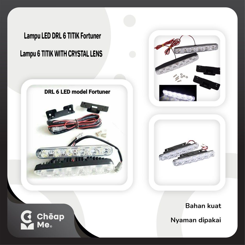 Lampu LED DRL 6 TITIK Model Fortuner WITH CRYSTAL LENS / Lampu LED 6 Titik Mobil Universal / Lampu D
