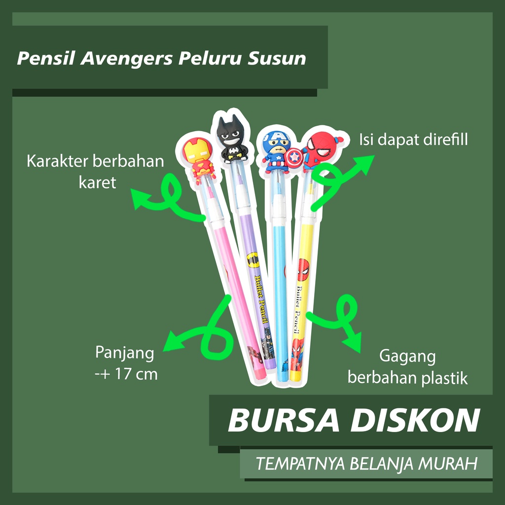 

Pensil Mekanik Avenger kapten amerika ironman batman spiderman spider man spidy Pencil Peluru Bensia Isi Ulang Benzia
