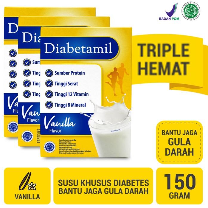 

Datang Kembali Triple Pack - Susu Diabetamil Vanilla 150 gram - Susu Khusus Diabetes Bantu Jaga Gula Darah ,!