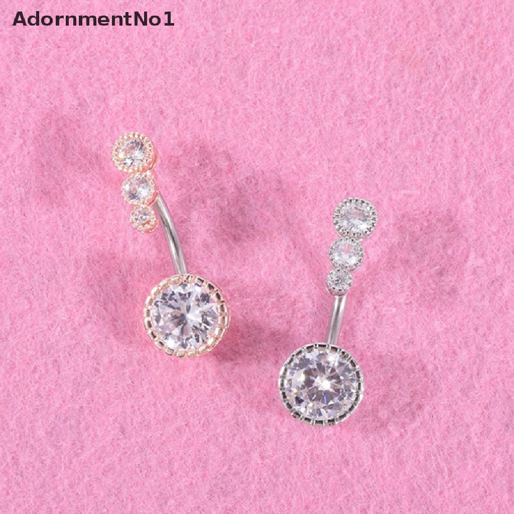 (AdornmentNo1) 1pc Cincin Tindik Pusar Model Barbel Hias Kristal Untuk Wanita