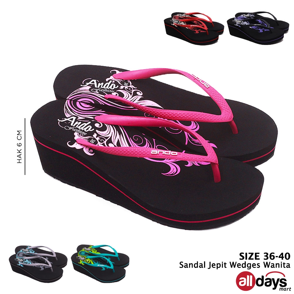 Ando Sandal Jepit Wedges Casual Wanita Maura HAK 6 CM Size 36-40