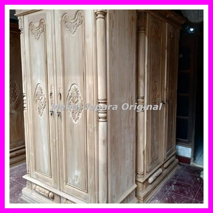 Almari pakaian jati - Lemari ukir pintu 2 mentahan mebel Jepara