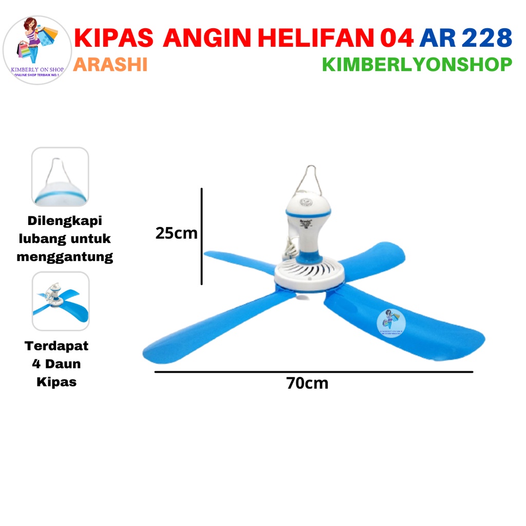 Kipas Angin Gantung Plafon 4 Baling Baling Helifan 04 30 Watt AR228 Arashi