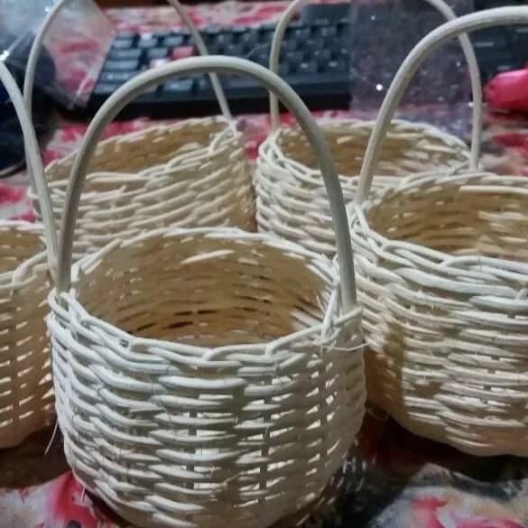 ☊ KERANJANG ROTAN KERANJANG BAMBU BULAT KECIL ♩