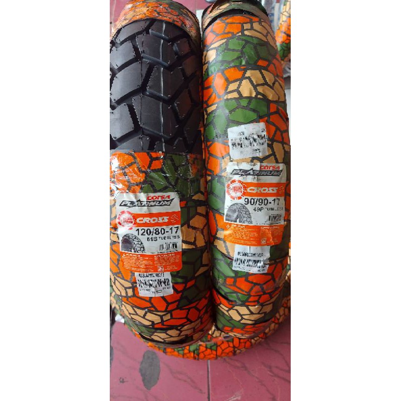 Sepasang ban tubles corsa cross s 120/80-17 & 90/90-17 ring 17 dual purpose Vixion NFL