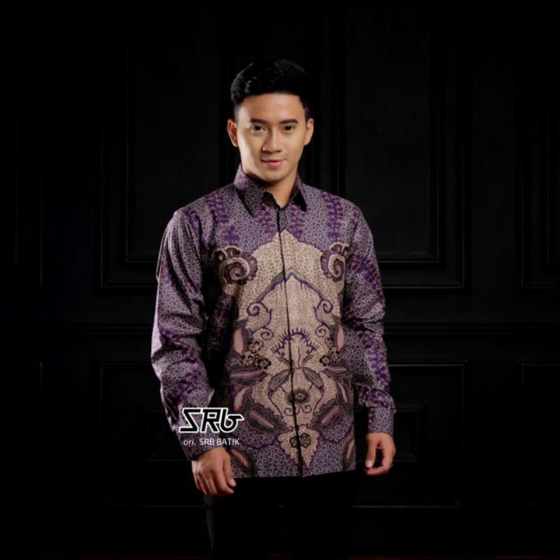 Batik pria Hitam kemeja batik lengan panjang Katun