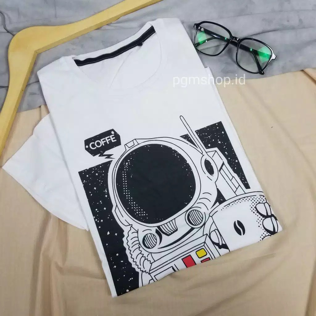 Kaos Distro Pria Astronot Kopi Gambar Atasan TShirt Baju Putih KaosMurah