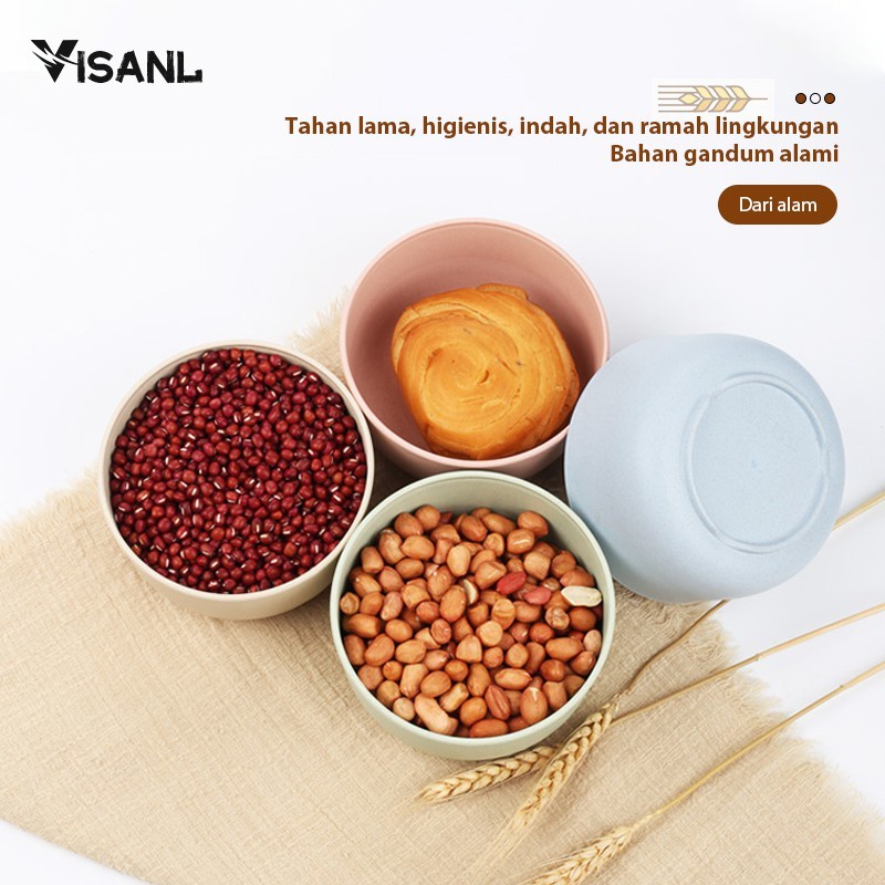 Mangkok Wheatstraw Bowl Mangkuk Plastik Microwave Warna Warni Set 4 Pcs Mangkuk Makan BPA Free