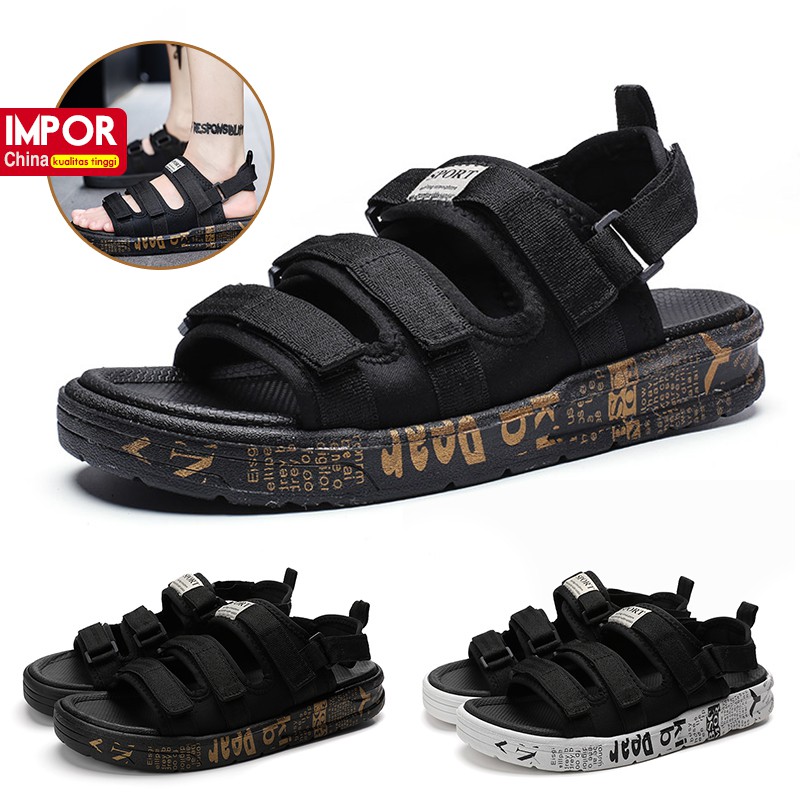 【CUCI GUDANG 】Sepatu Sendal Pria Hitam Outdoor Fashion Original Ready Ukuran  39-44