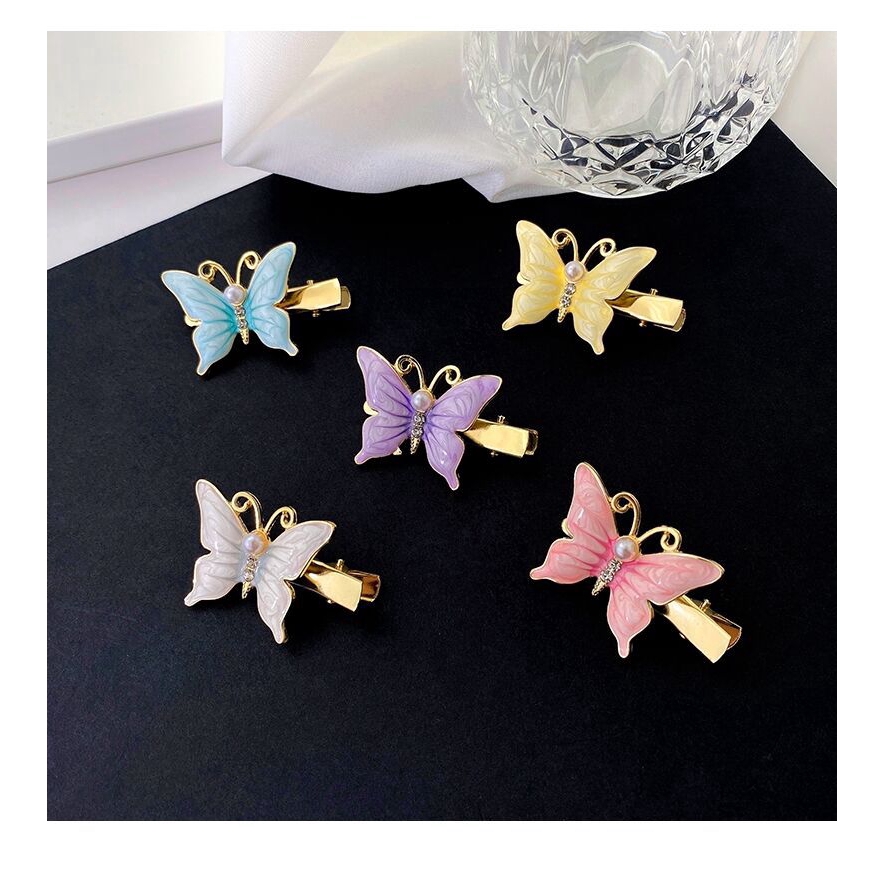 Aksesoris wanita modis versi Korea dari jepit rambut kupu-kupu mutiara warna lucu earrings ladies accesories