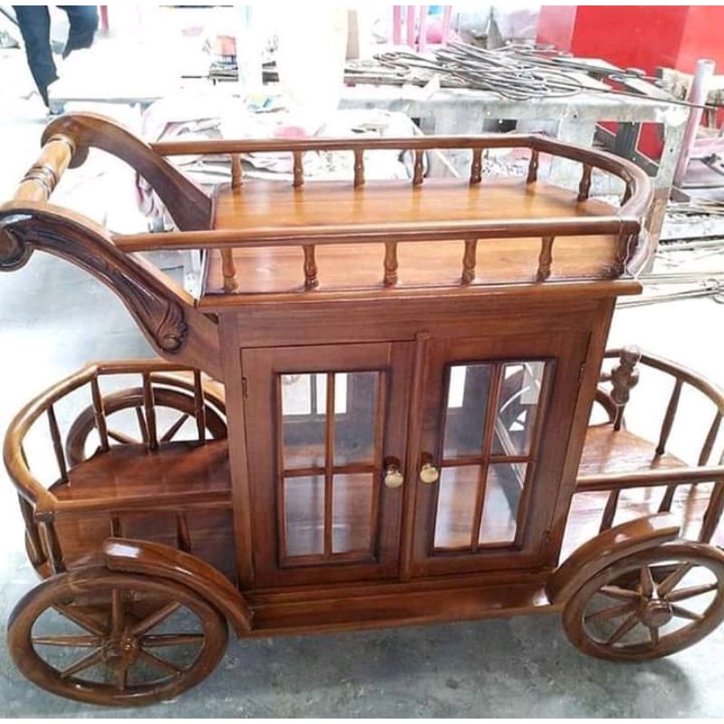 meja kereta troli teh kayu jati