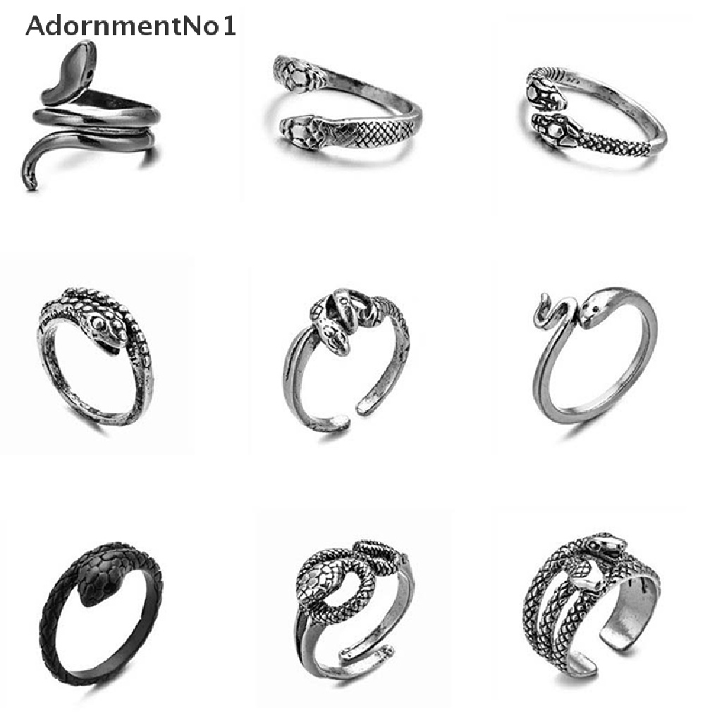 (AdornmentNo1) Cincin Terbuka Adjustable Motif Ular 21 Gaya Antik Warna Silver Untuk Pria / Wanita