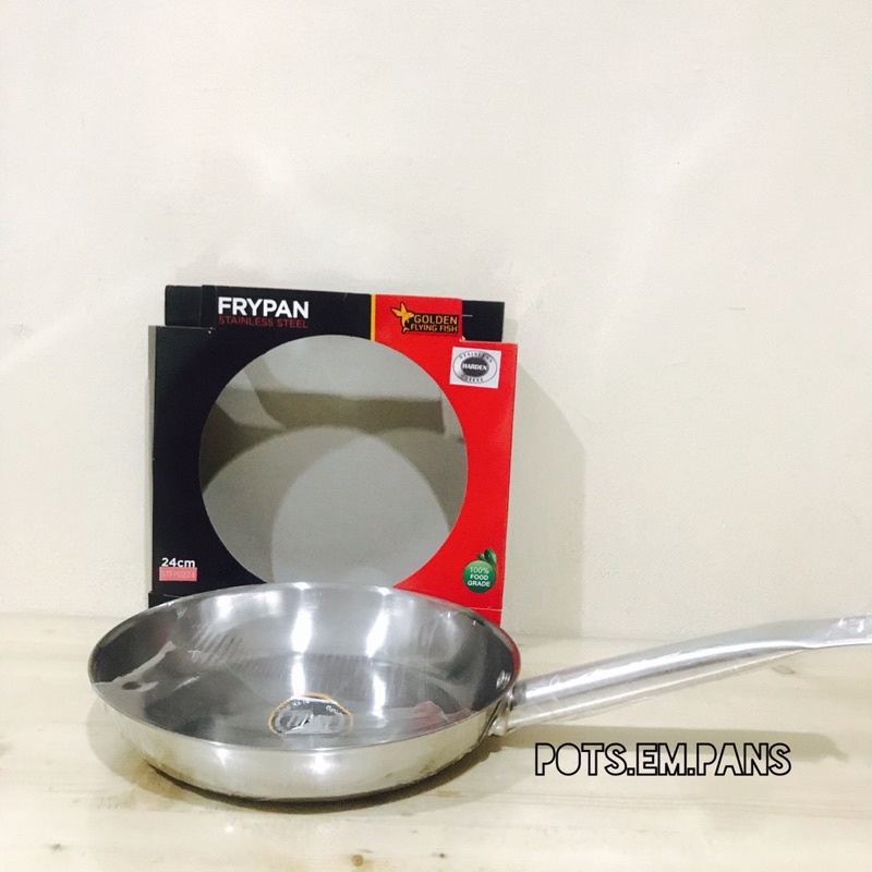 Golden Flying Fish Fry Pan Stainless Harden Steel Anti Lengket 20cm, 22cm, 24cm, 26cm, 28cm-4