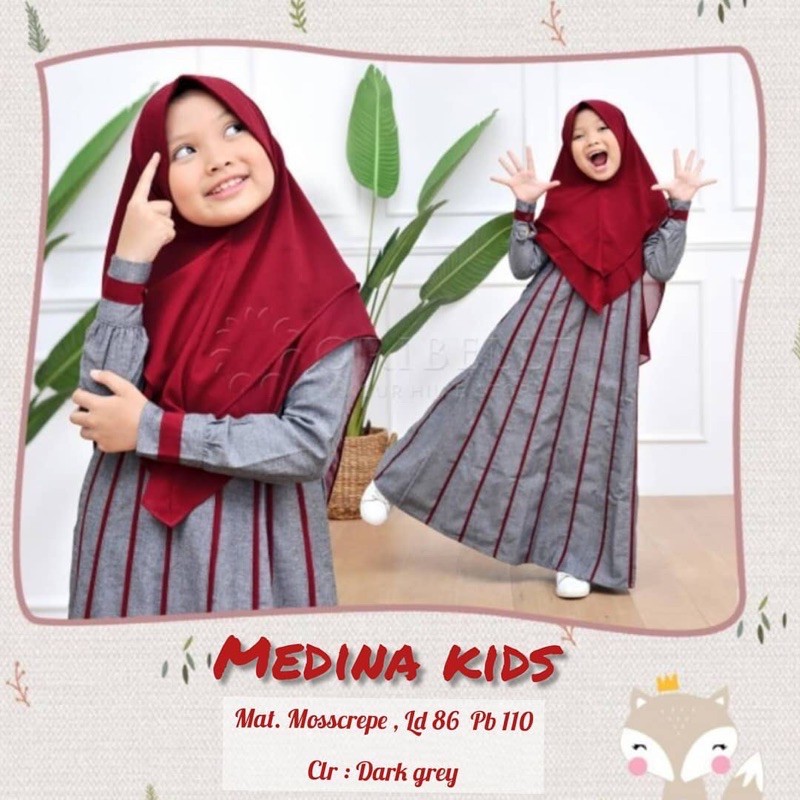 BAJU ANAK GAMIS KIDS FASHION MUSLIM PLUS HIJAB USIA 9-10 TAHUN MEDINA KIDS